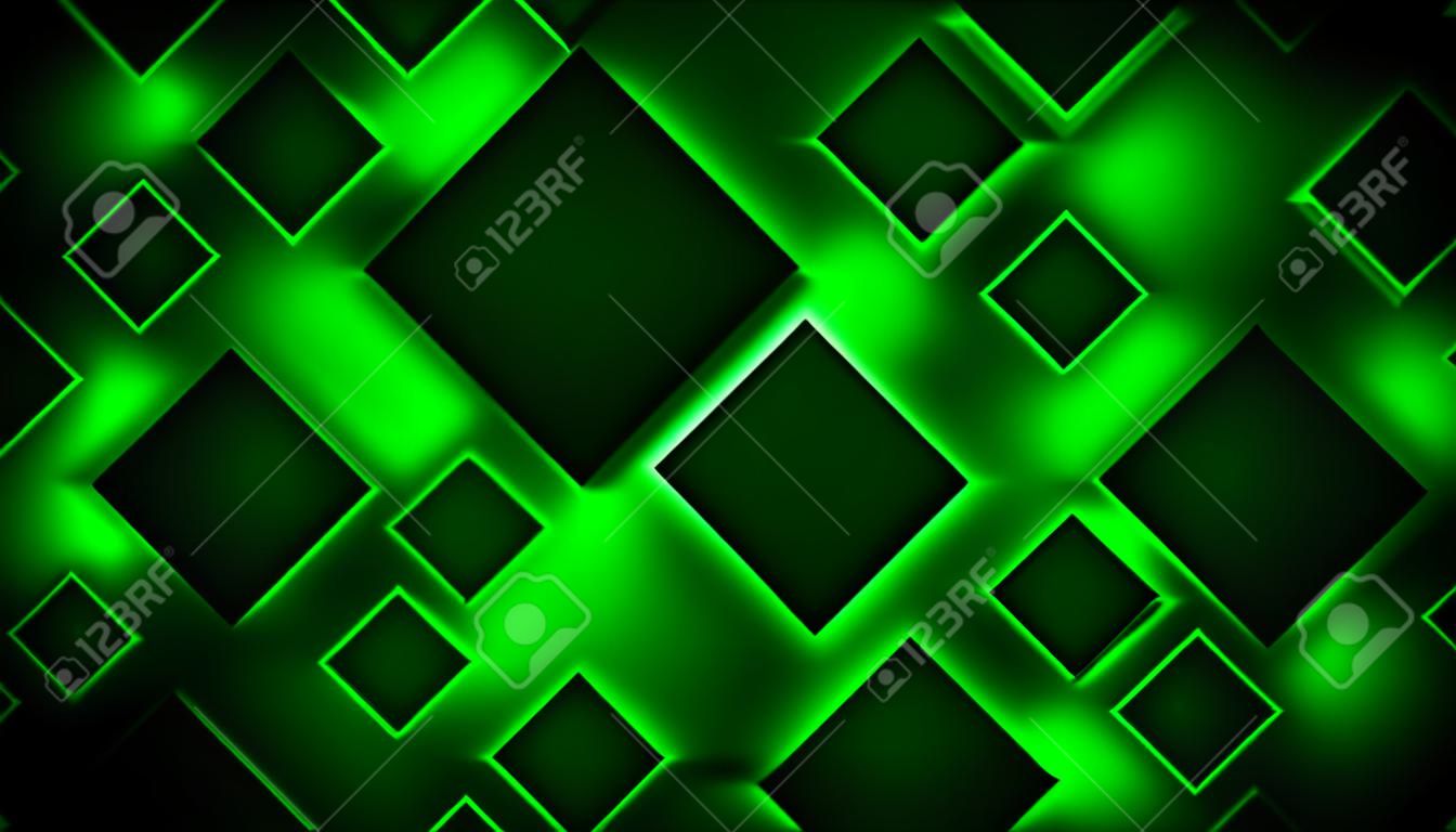 緑のネオンの抽象的な背景。スペースの正方形のタイル