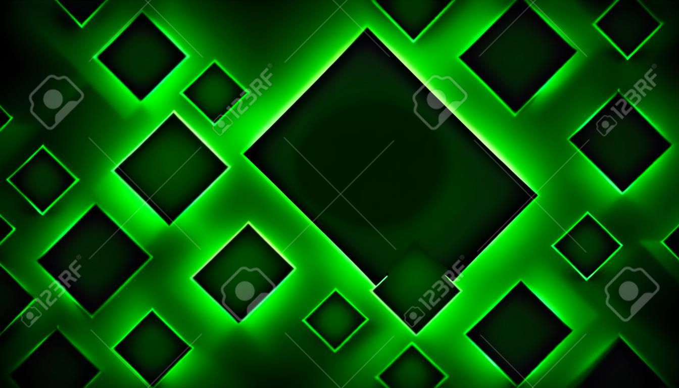 緑のネオンの抽象的な背景。スペースの正方形のタイル