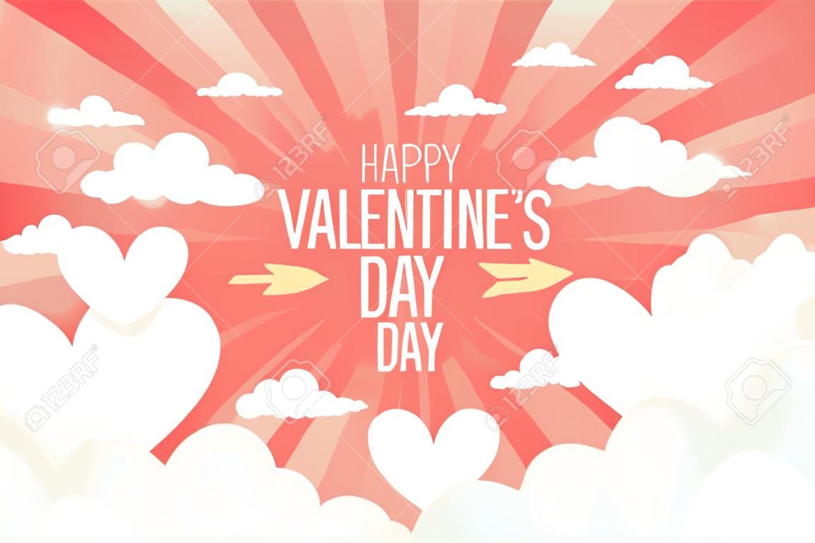 Valentine day heart flying on the sky abstract background. illustration vector
