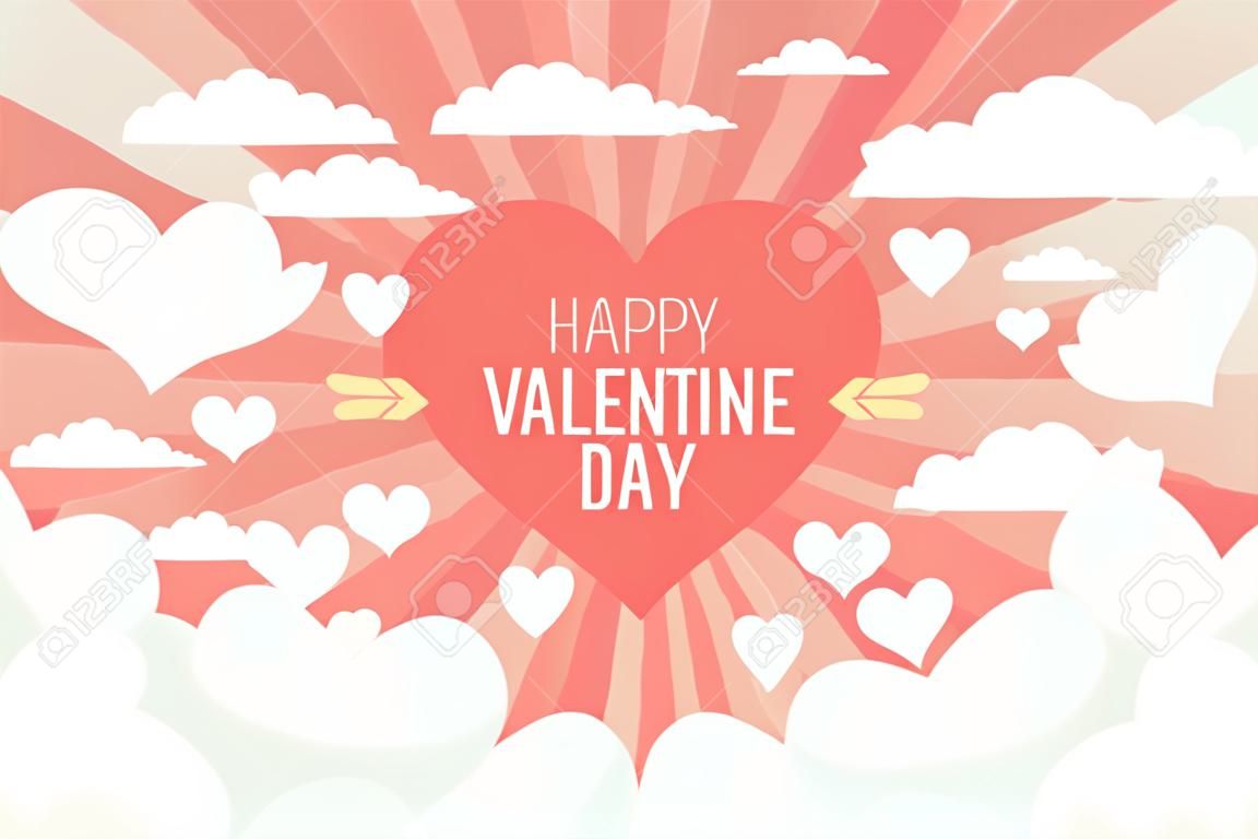 Valentine day heart flying on the sky abstract background. illustration vector
