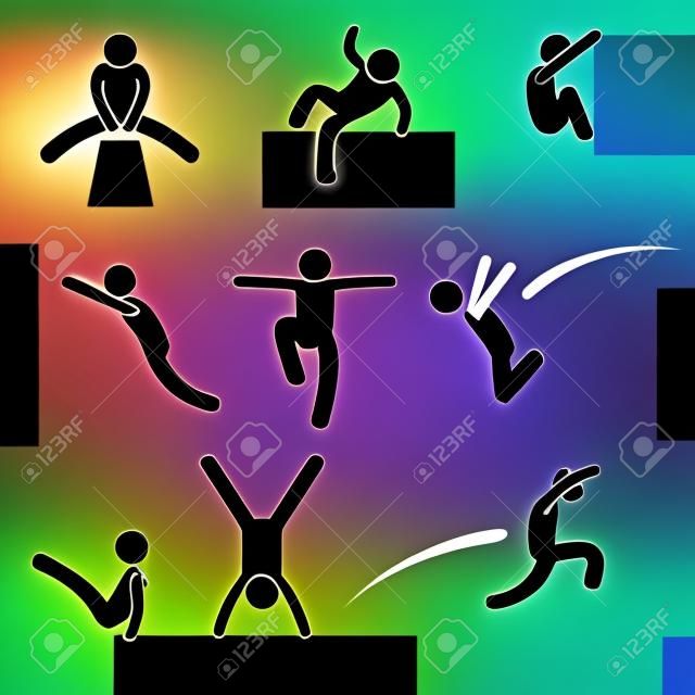 Parkour Man Jumping Climbing Leaping Acrobat Icon Symbol Sign Pictogram