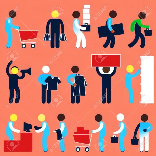 Man People Shopping Cart Buying Market Retail Sale Queue Business Commercial Icon Sign Symbol Pictogram
