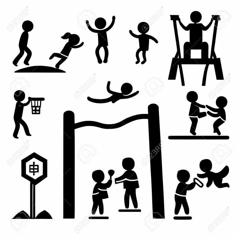 Children Playing at Playground Park Outdoor Stick Figure Pictogram Icon
