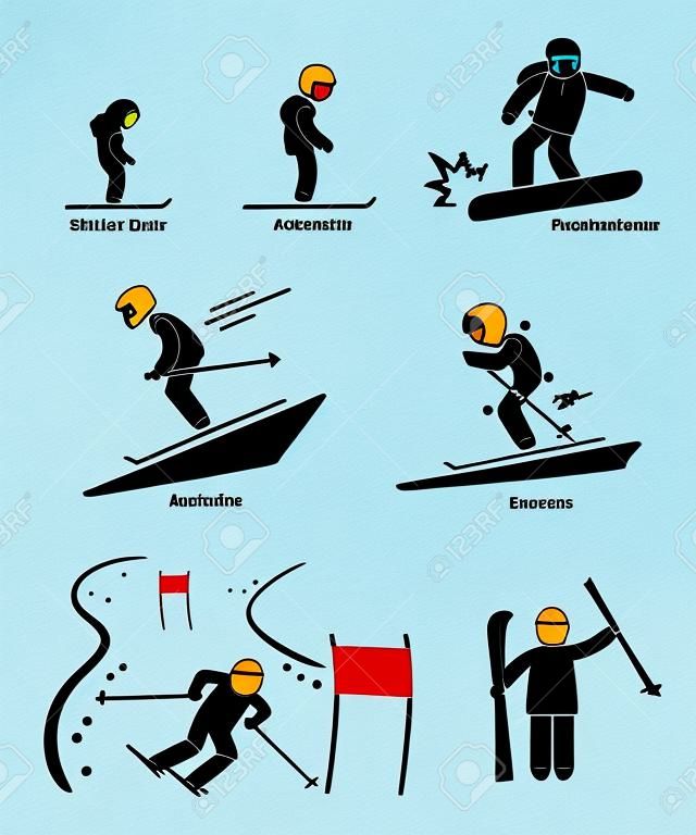 Les skieurs de ski de ski populaire Catégorie d'âge Division bâton figure pictogramme Icône