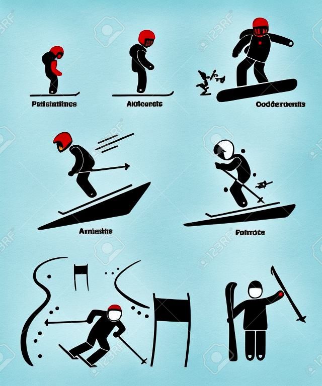 Les skieurs de ski de ski populaire Catégorie d'âge Division bâton figure pictogramme Icône