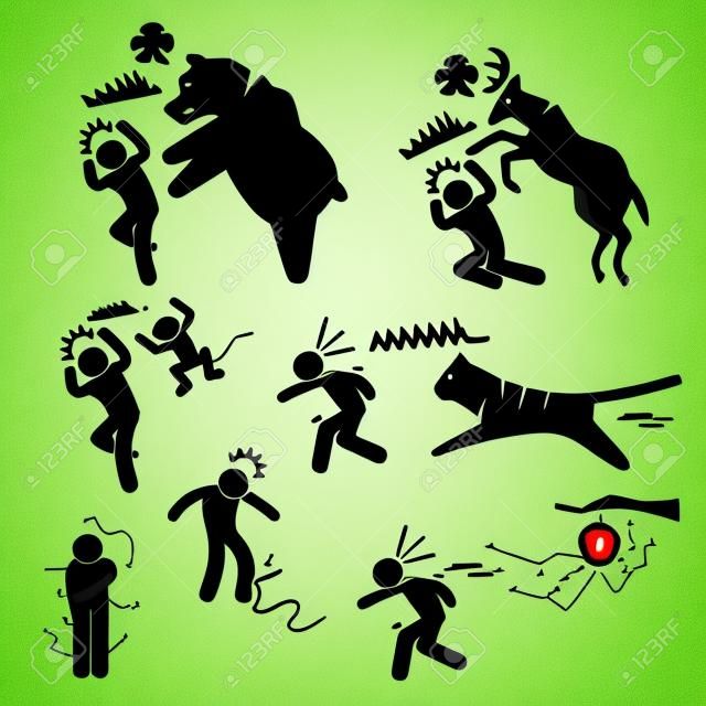 Wild Animal Angreifen verletzen Menschenstrichmännchen-Icon-Piktogramm