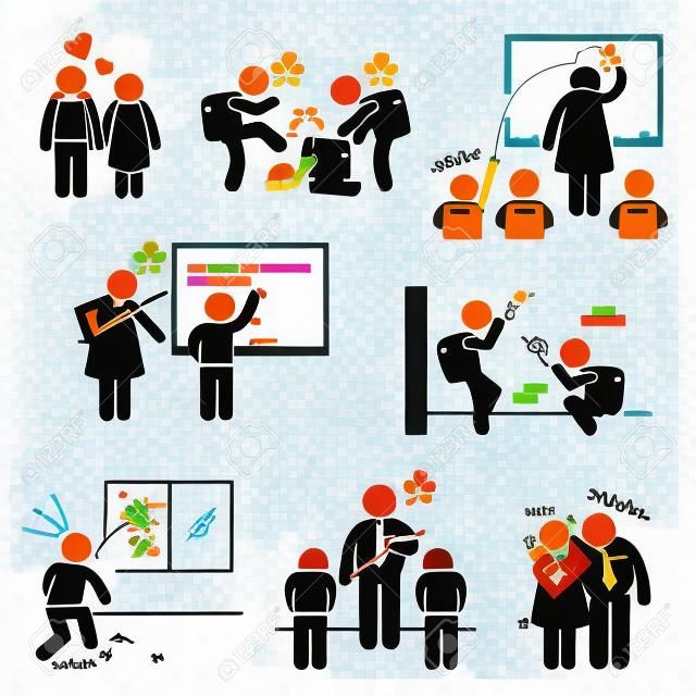 School Education Social Problem Student Teacher Stick Figure Pictogram Icon Clipart