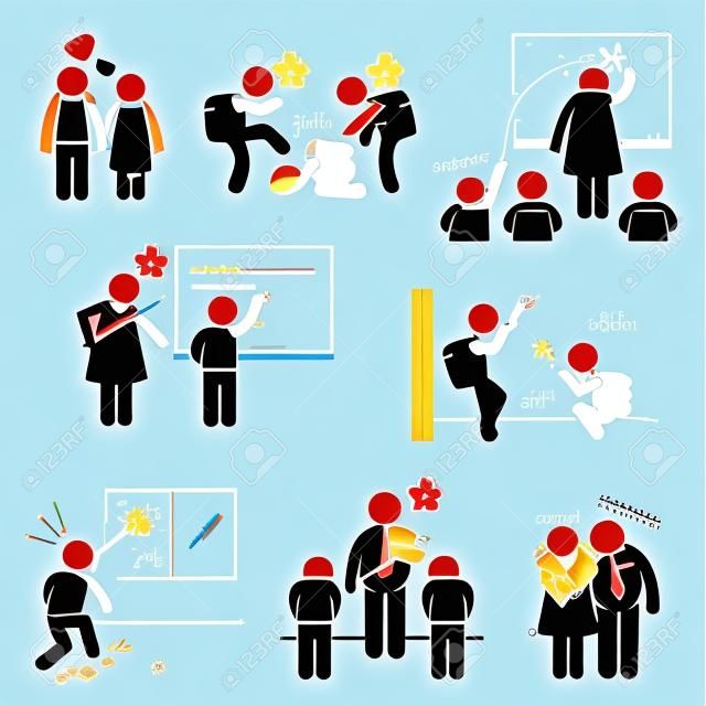 Educación Escolar Problema Social, Maestros y Estudiantes Stick Figure Pictograma Icono Clipart