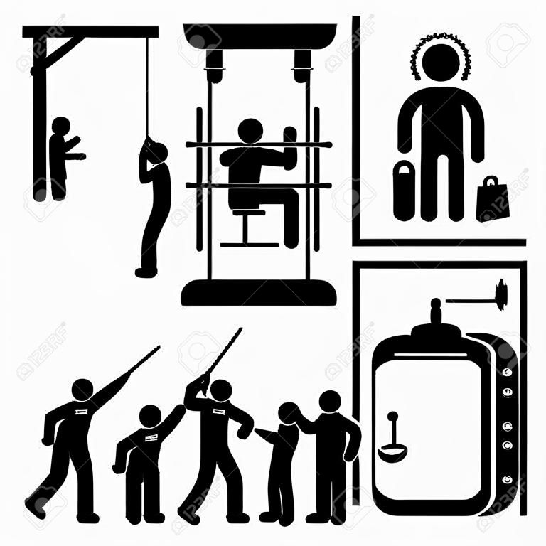 Execution Todesstrafe Todesstrafe Moderne Methoden Stick Figure Piktogramm Icons