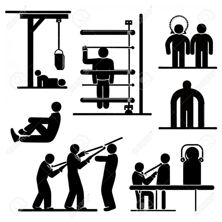 Execution Death Penalty Capital Punishment Modern Methods Stick Figure Pictogram Icons