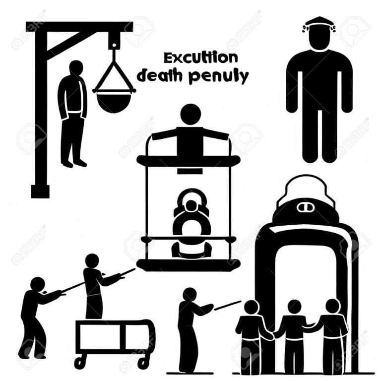 Execution Death Penalty Capital Punishment Modern Methods Stick Figure Pictogram Icons