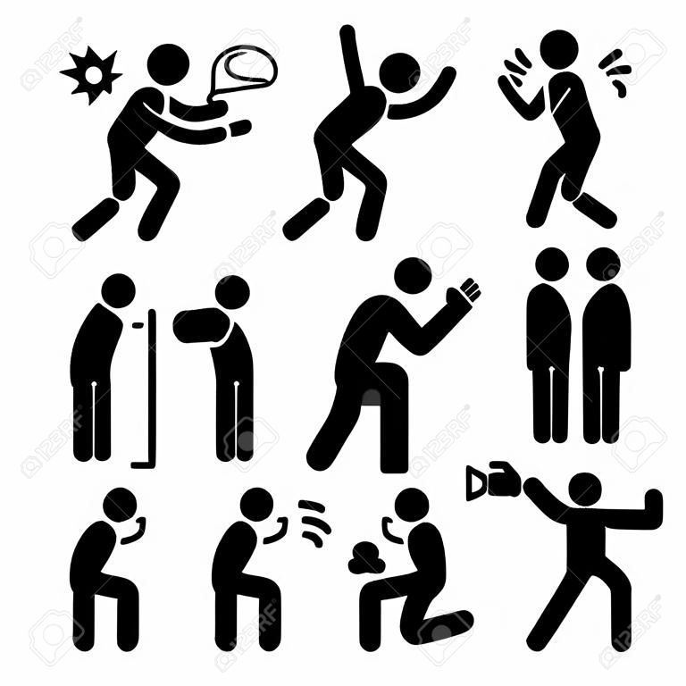 Human Action-Haltungen Haltungen Strichmännchen-Piktogramm Icons