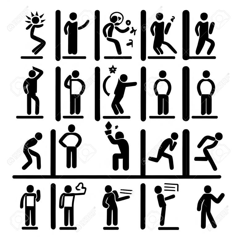 Human Action Poses Postures Stick Figure pictogrammes Icônes