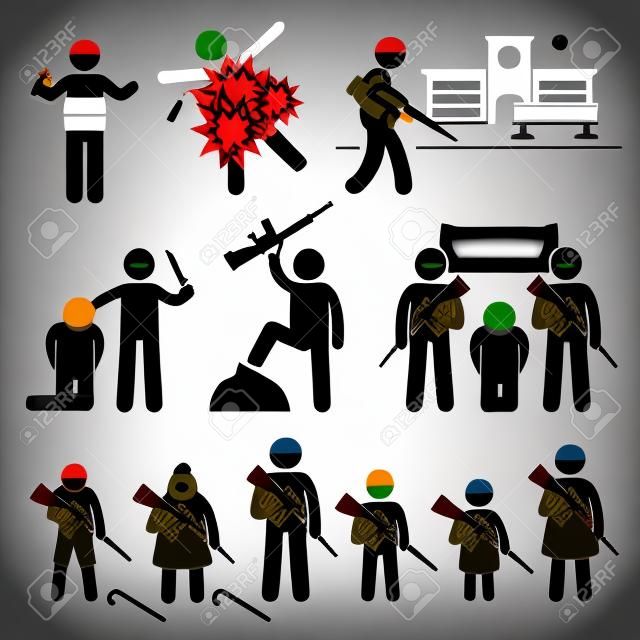 Terör Terörizm İntihar Bombacı Stick Figure Piktogram Simgeler