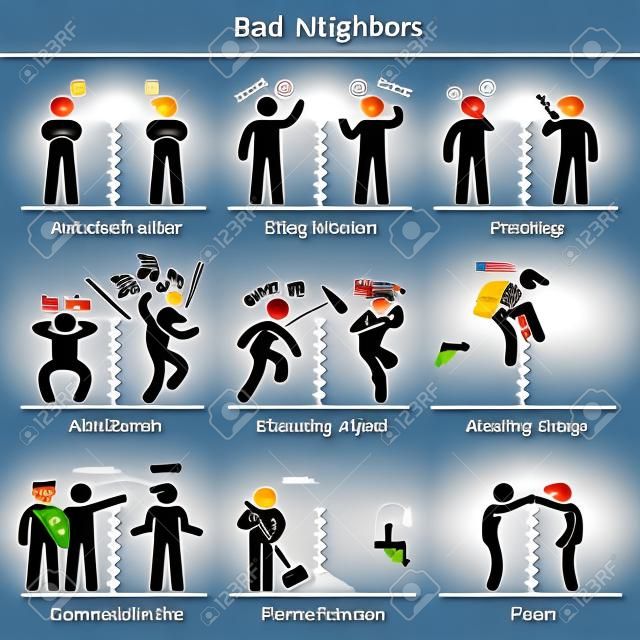 Bad Neighbors Stick Figure Pictogram Icons