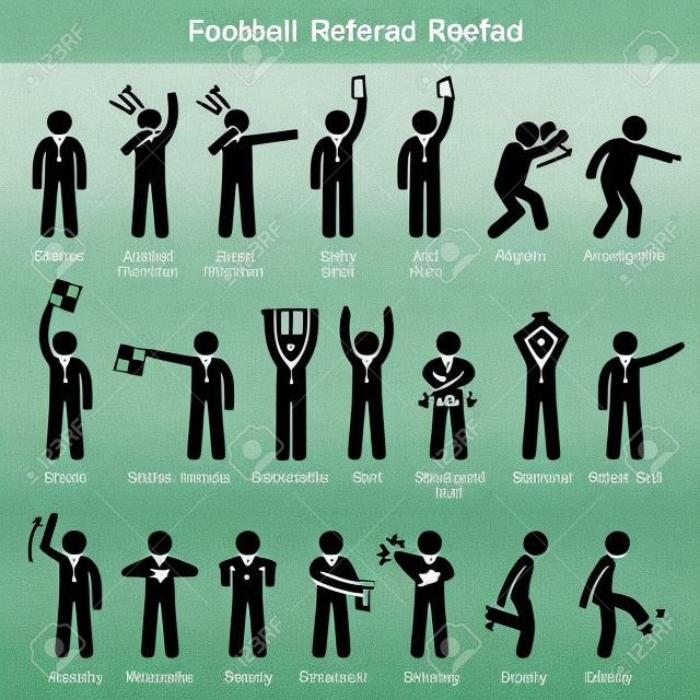 Voetbal voetbal scheidsrechters ambtenaren handsignalen Stick figuur Pictogram pictogrammen
