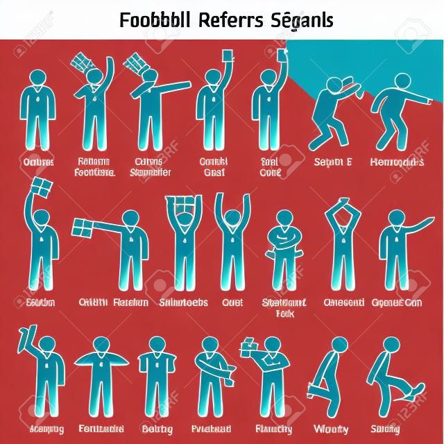 Voetbal voetbal scheidsrechters ambtenaren handsignalen Stick figuur Pictogram pictogrammen