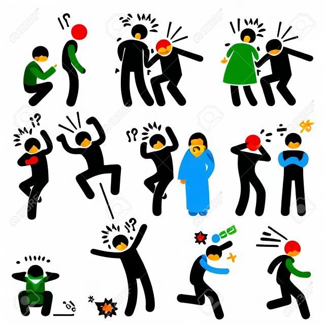 Funny People Prank Playful Actions Stick Figure Pictogram Icons