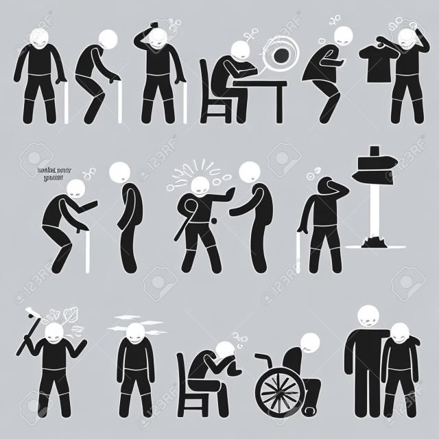 Alzheimer and Dementia Elderly Old Man Stick Figure Pictogram Icons