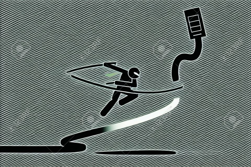 Ninja cuts Ethernet LAN network cable. Vector artwork depicts the concept of wireless Internet connection.