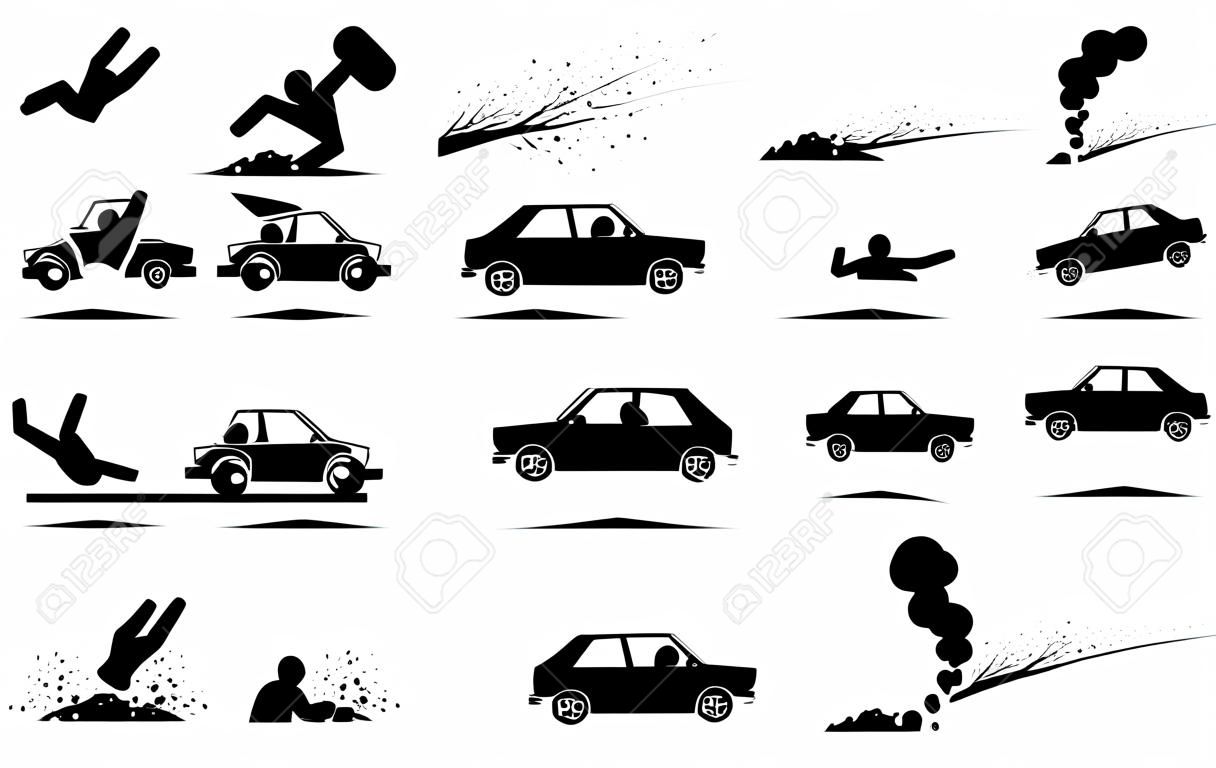 Accident de voiture et illustrations de crash