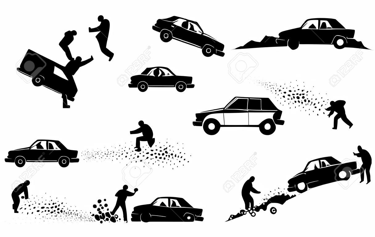 Accident de voiture et illustrations de crash