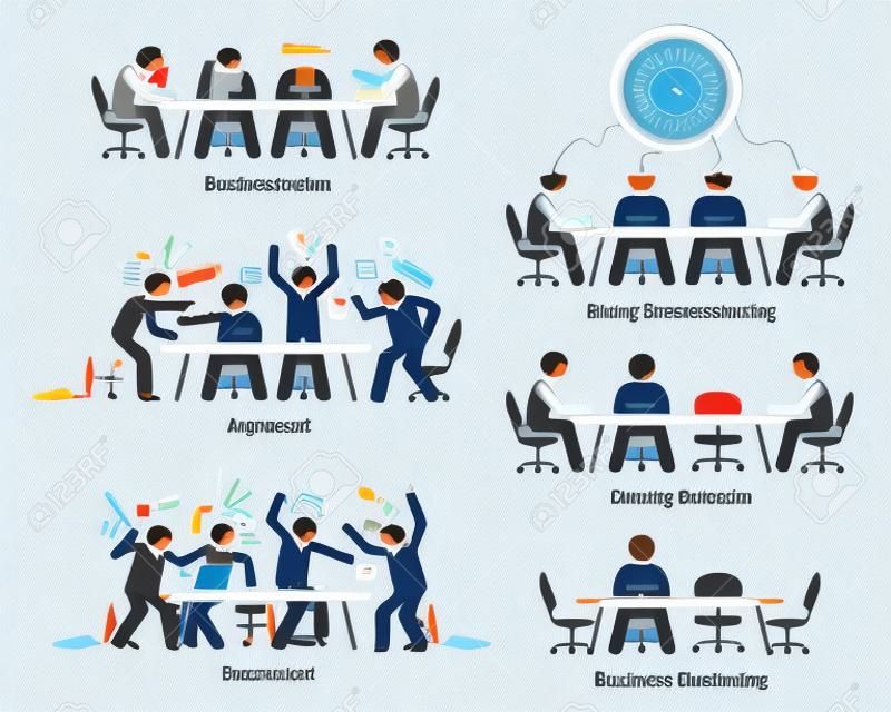 役員は、非効率的で非効率的な会議や議論を持っています。ビジネスマンは退屈な会議、乱雑なコミュニケーション、議論、そして戦いを持っています。ビジネスパートナーも会議に遅れています。