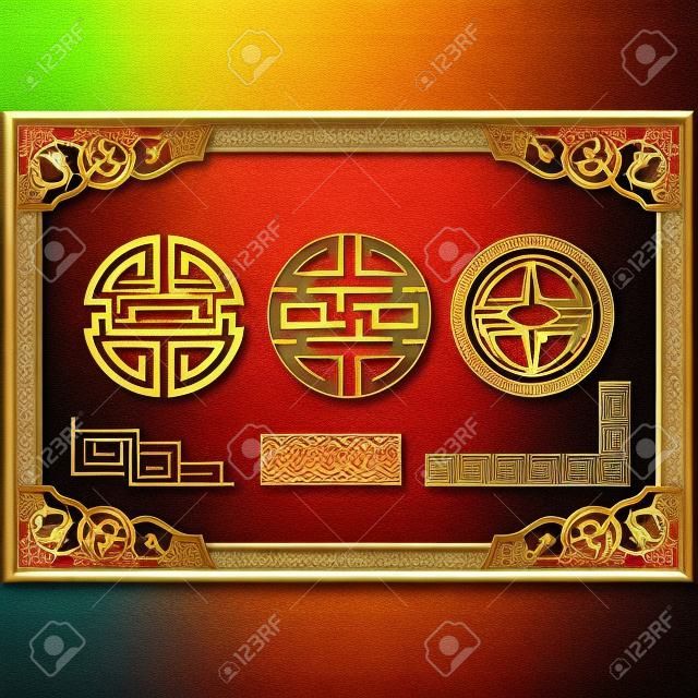 Set Oriental Design Elements (frame, rand, knoop, ornament)