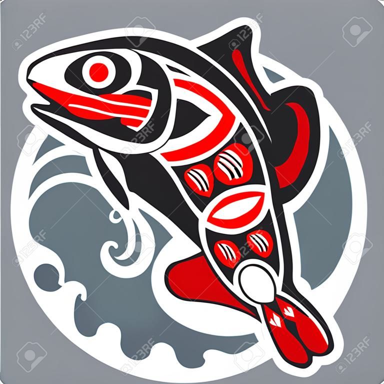Jumping Fish - salmão - em estilo nativo americano