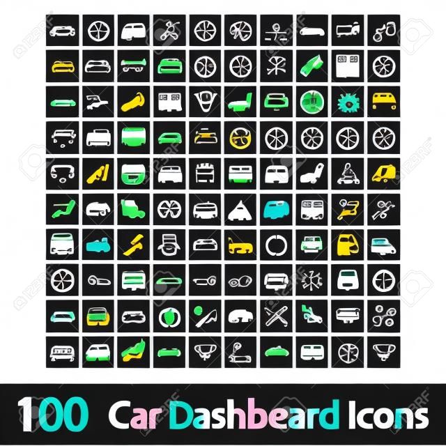 100汽车仪表板图标矢量插图