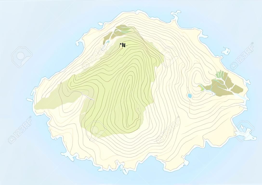 Topografische kaart van een fictief eiland