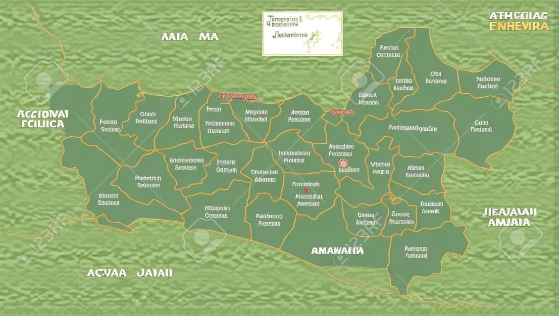 Jawa Tengah, administracyjna i polityczna wektorowa mapa Jawa Środkowa, Indonezja