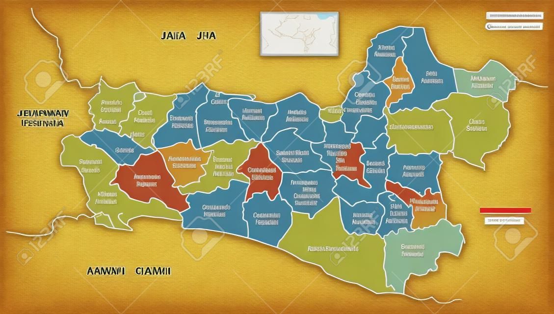 Jawa Tengah, mappa vettoriale amministrativa e politica di Giava centrale, Indonesia