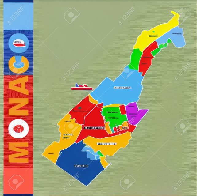Colorful Principality of Monaco administrative and political map