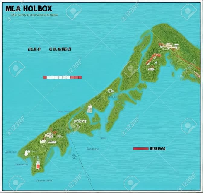 Map of the Mexican holiday island of Holbox in the north of the Yucatan Peninsula, Mexico