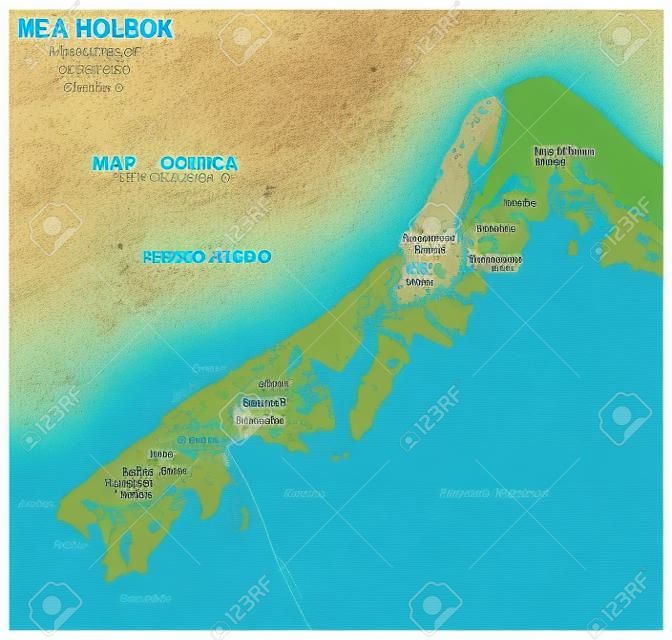 Mapa meksykańskiej wyspy wakacyjnej Holbox na północy półwyspu Jukatan w Meksyku
