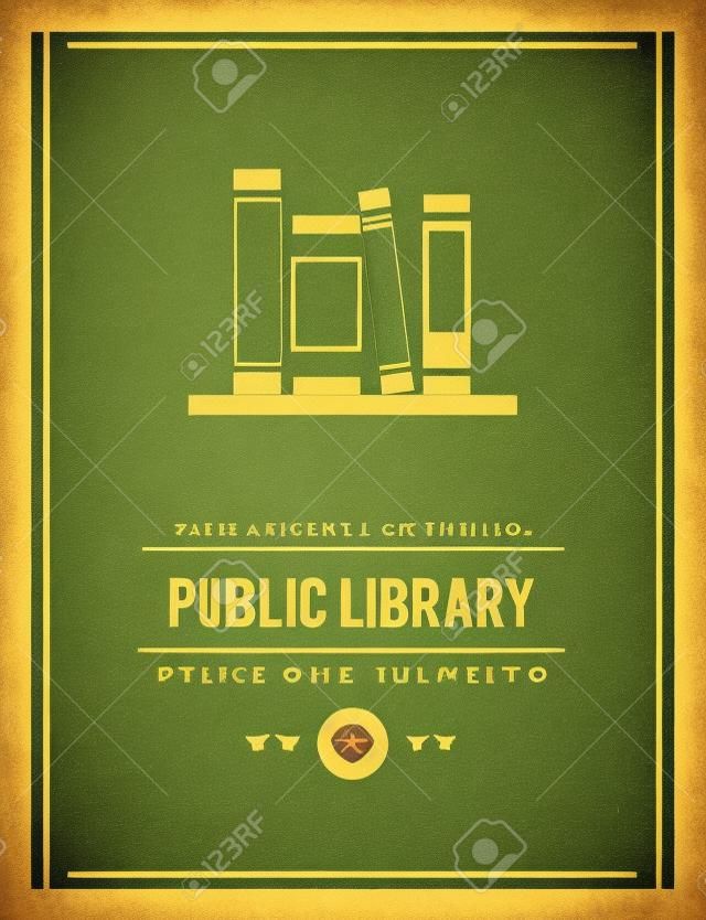 cartel de la vendimia para la biblioteca pública, ilustración vectorial