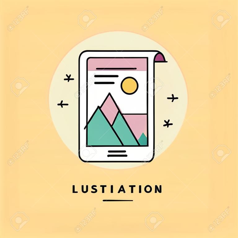 Drawing, flat design thin line banner, usage for e-mail newsletters, web banners, headers, blog posts, print and more. Vector illustration.