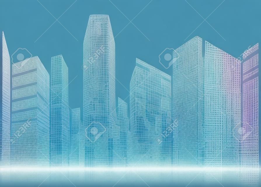 Codice binario in forma di città futuristica illustrazione skyline