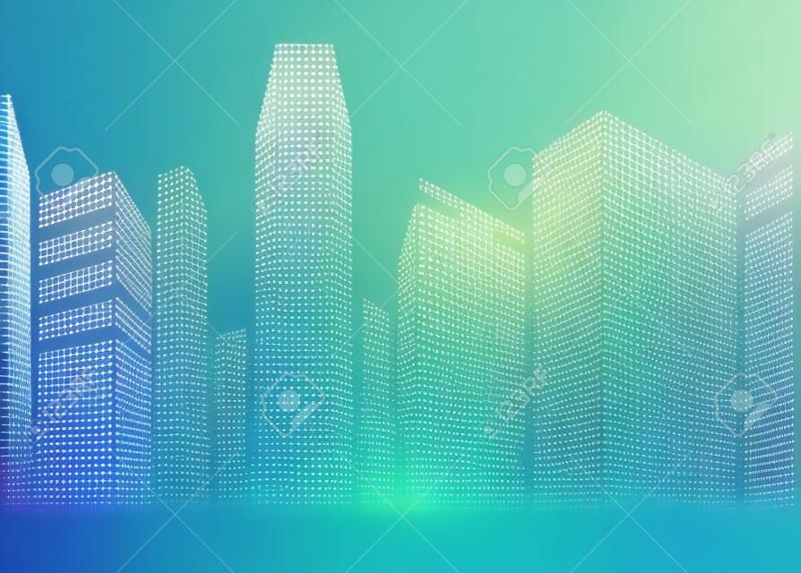 Codice binario in forma di città futuristica illustrazione skyline