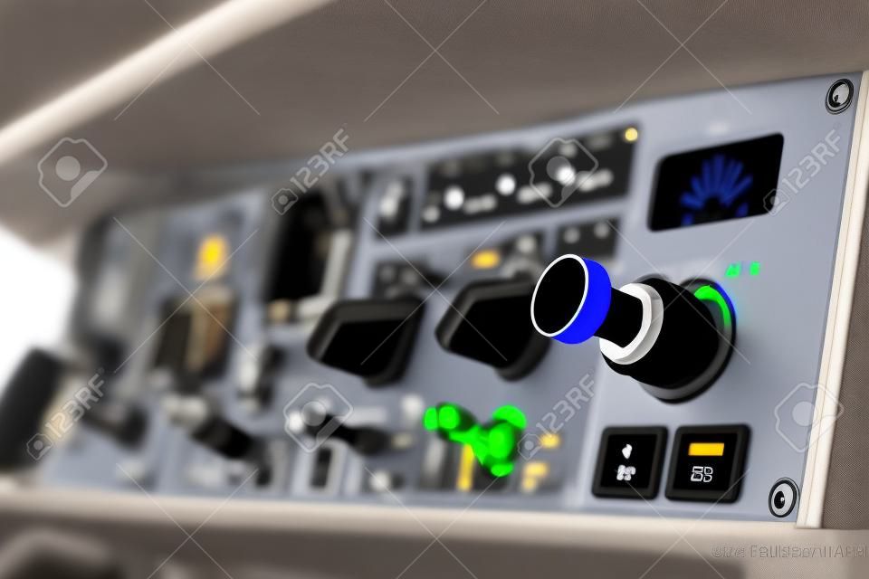 Airbus A320 autopilot instrument panel and controls. Flight Control Unit (FCU) with knobs, dials and buttons.