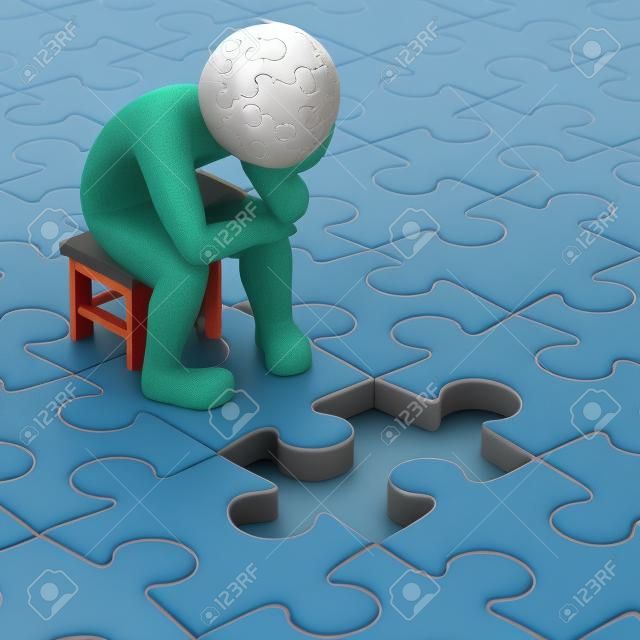 frustration, 3d human and one missing puzzle piece