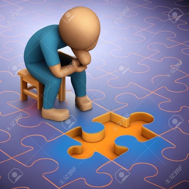 frustration, 3d human and one missing puzzle piece