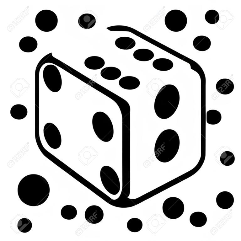 Cheat Glückswürfel mit sechs Stellen auf jeder Seite. Großes Glücksymbol flache Symbol. Schwarzweiss-Vektor Illustration lokalisiert auf weißem Hintergrund