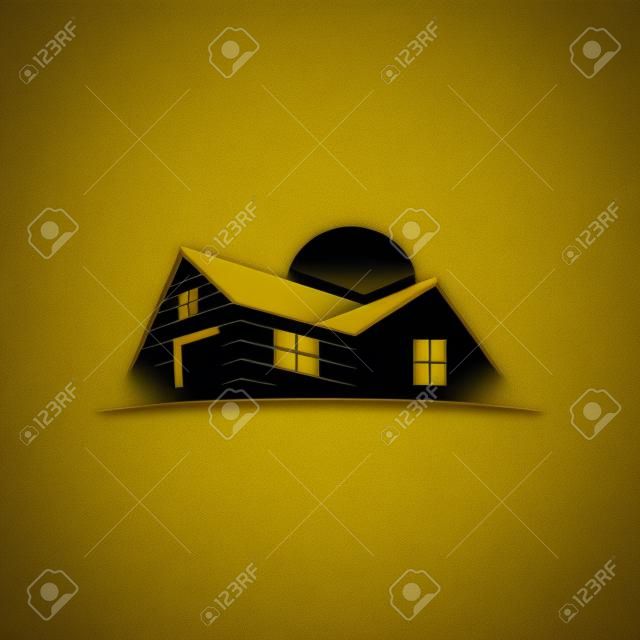 simple flat black illustration of yellow sunset house logo design idea