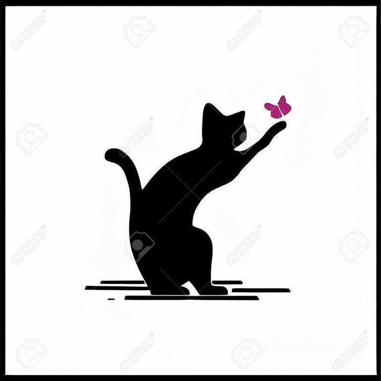 simple modern bold black color cat vector icon illustration for animal lover logo design idea or print art template