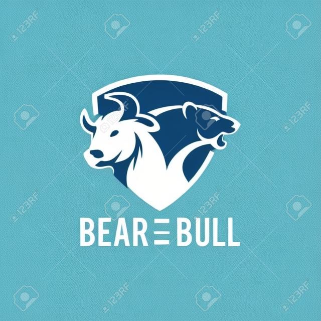 Szablon logo handlu niedźwiedziami i bykami, wektor zwierzęcy i finanse biznesowe inspiracja nowoczesnym szablonem projektu