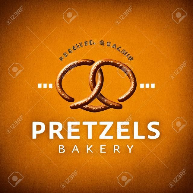プレッツェルのロゴデザインベーカリーベクトルテンプレート。ペストリーとクッキー業界のアイコンテンプレートのアイデア