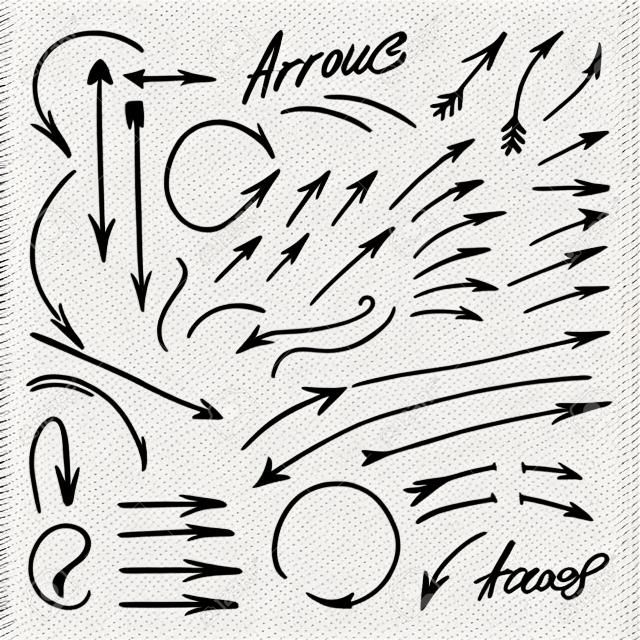 Hand-drawn isolated sketchy arrows set