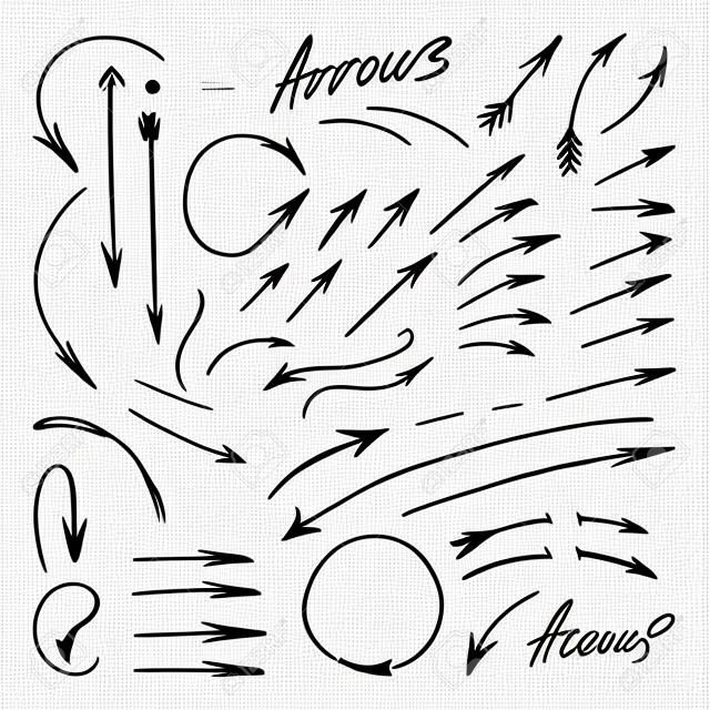 Hand-drawn isolated sketchy arrows set